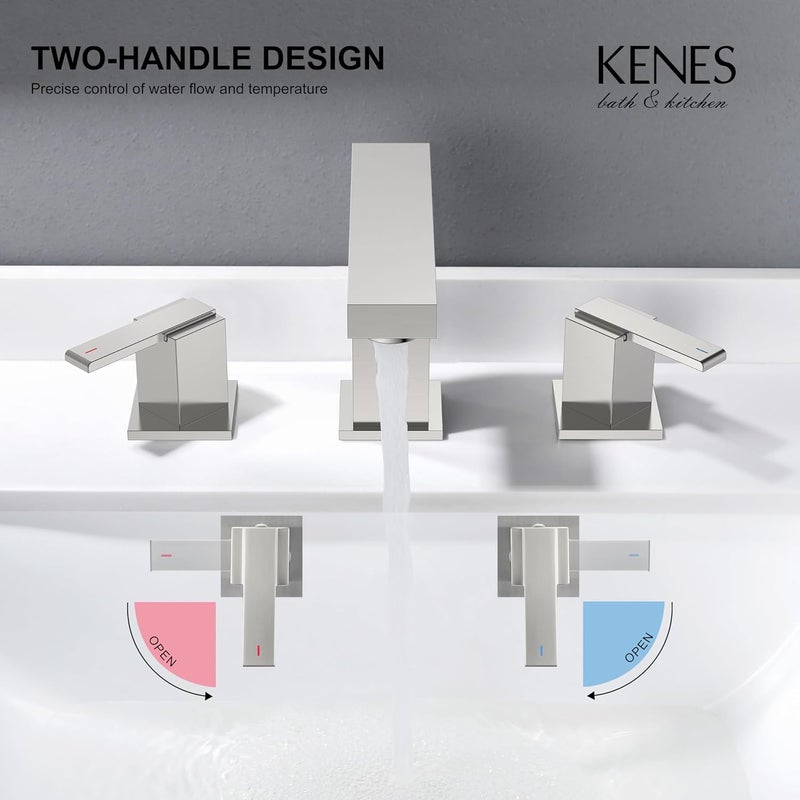 KENES 2 Handle Widespread Bathroom Faucets Brushed Nickel, Bathroom Sink Faucet 3 Hole Vanity Faucet with Lead-Free Supply Hose, KE-9050 - Image 5